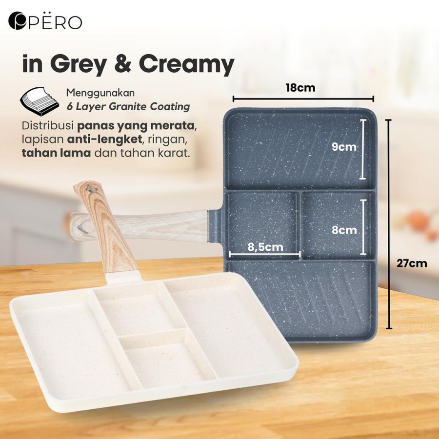 Pero Steak Pan 21,5 cm Cookware 4in1 Biogranite Coating 6 Layers Grani