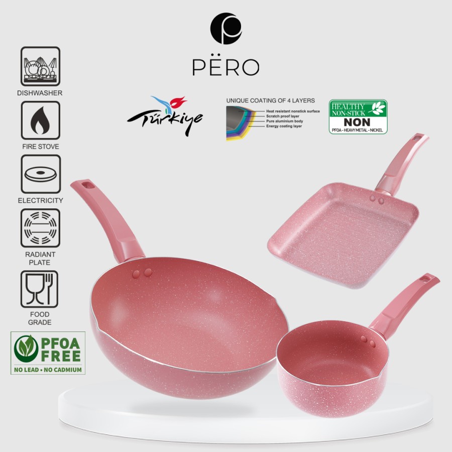 [PAKET HEMAT] Pero Bundle Set of 3 Wok 24cm, Grill 20cm, Saucepan 16cm