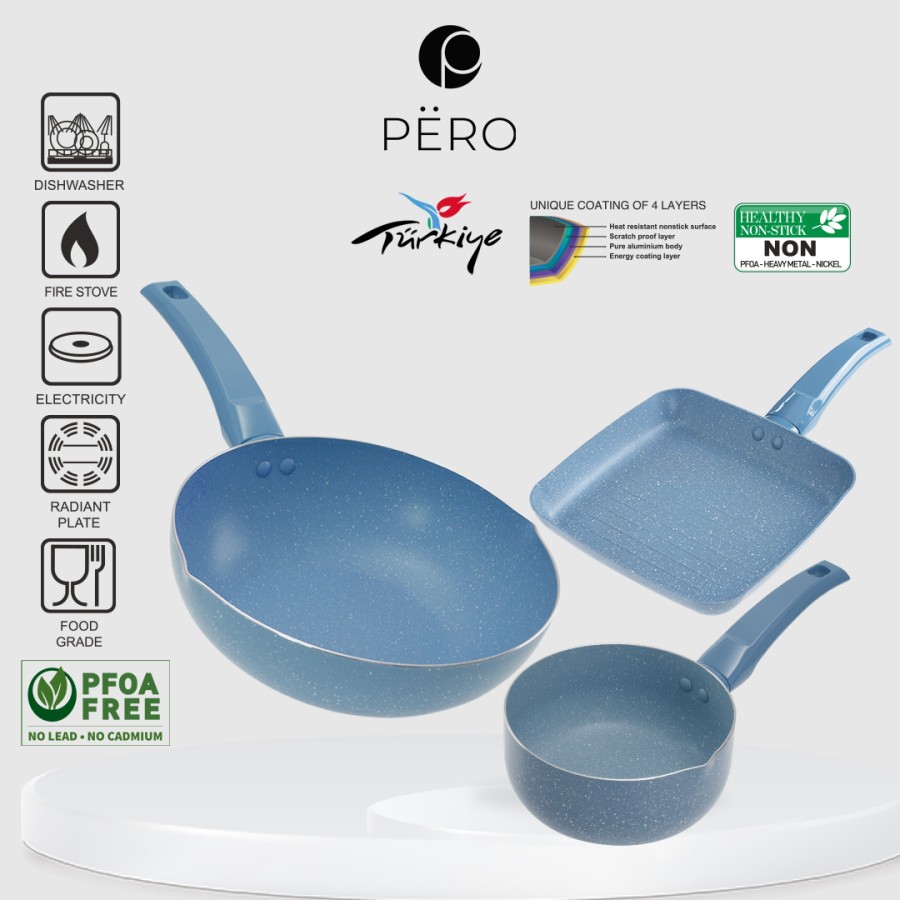 [PAKET HEMAT] Pero Bundle Set of 3 Wok 24cm, Grill 20cm, Saucepan 16cm