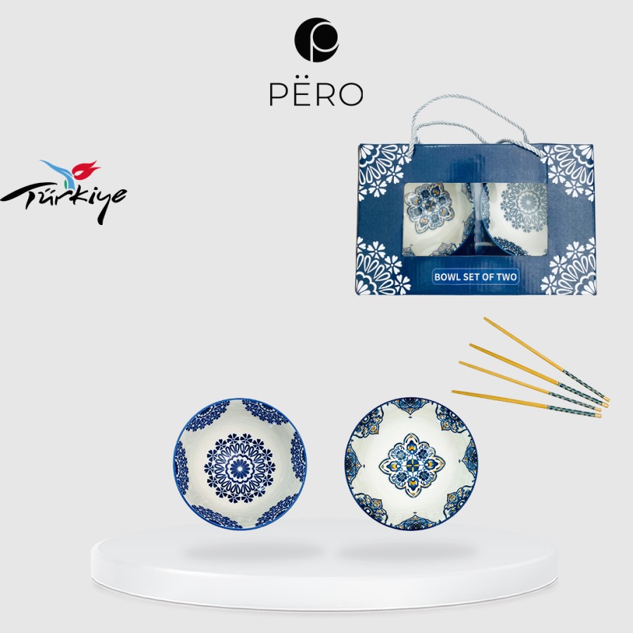 Pero Bowl Pattern Set of 2 With Chopstick Set Mangkuk Porcelain 2pcs