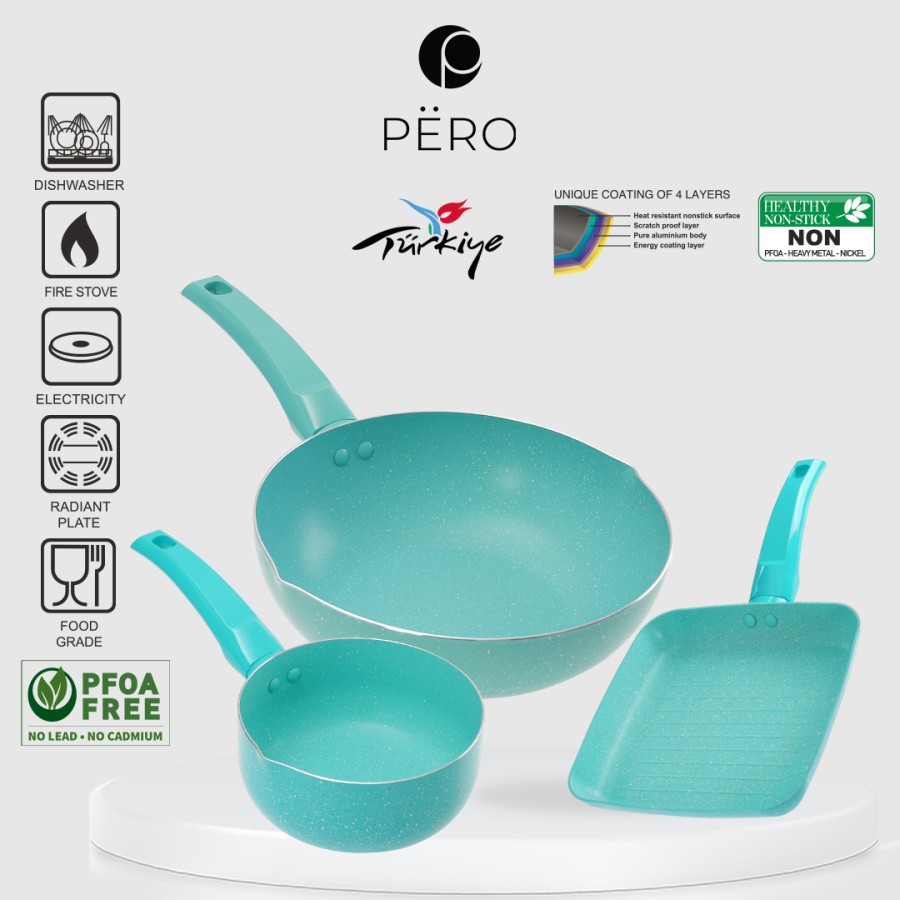 [PAKET HEMAT] Pero Bundle Set of 3 Wok 24cm, Grill 20cm, Saucepan 16cm
