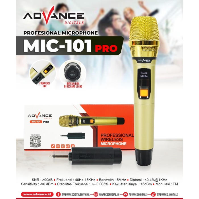Advance Mic Wireless MIC-101 PRO Frekuensi UHF Rechargeable Battery