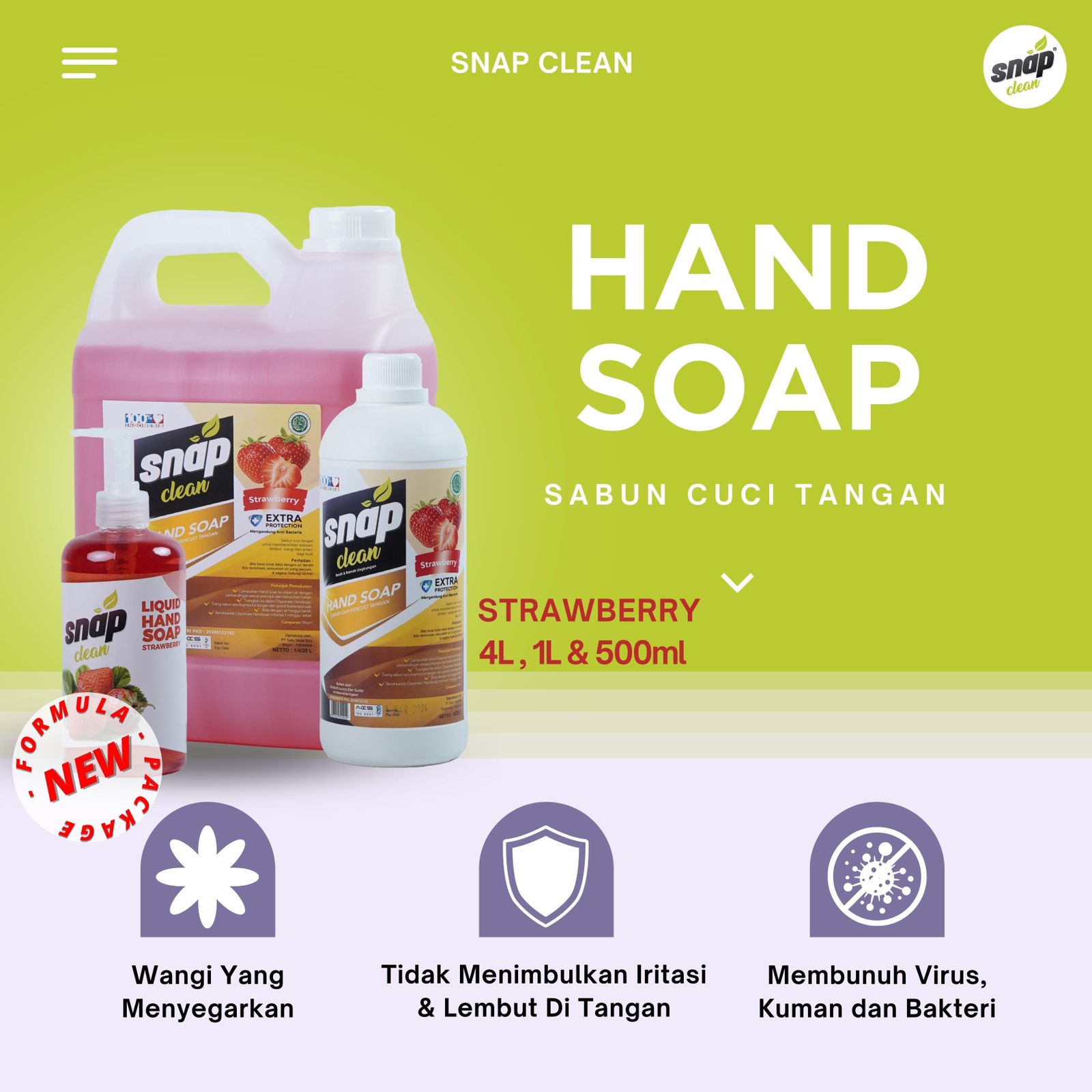 Snap Clean Sabun Cuci Tangan Handsoap Aroma Strawberry 4L
