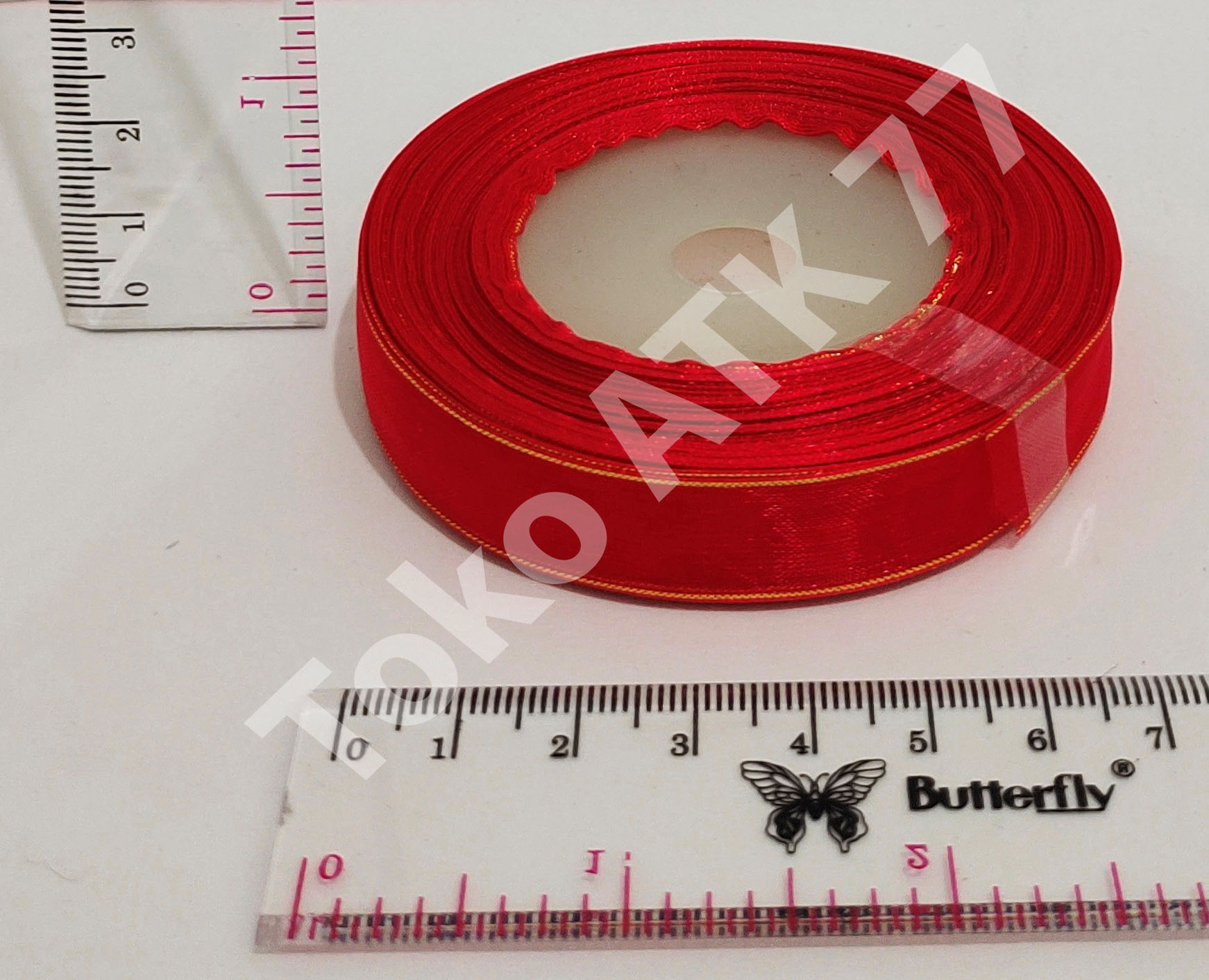 Pita Kado 0.5" 0,5" 1/2" setengah inch Merah List Pinggiran Emas Gold