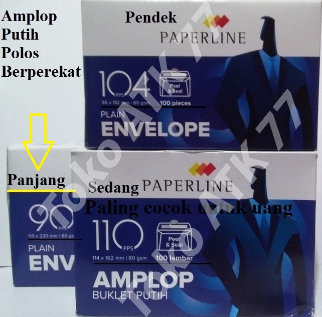 Amplop Putih Polos Panjang Paperline no 90 berperekat 1pack isi 100