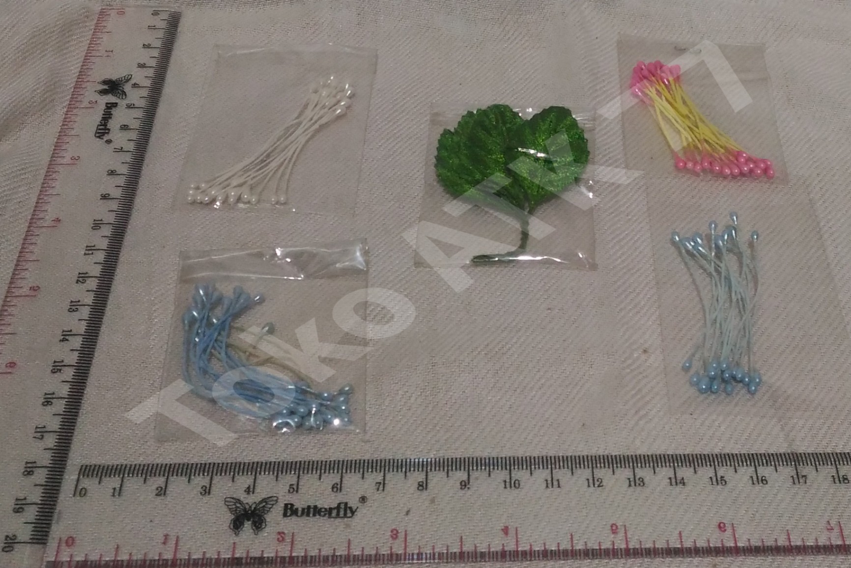 Manik Manik Putik Pink Biru Putih Daun Hijau Prakarya 5bks READY STOCK