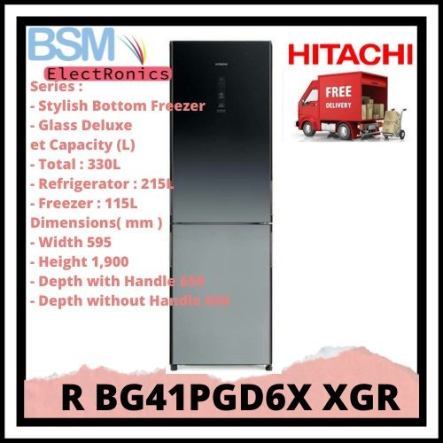 Kulkas Hitachi R-BG41PGD6X XGR Glass Bottom Freezer RBG41PGD6X