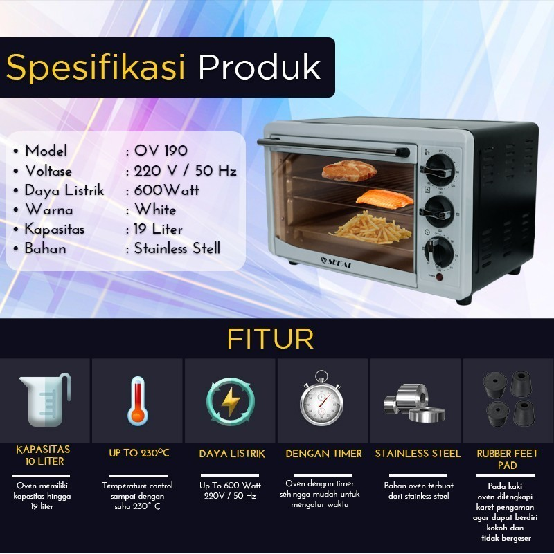 SEKAI Oven Listrik 19 Liter OV190 Electric Oven Low Watt OV-190
