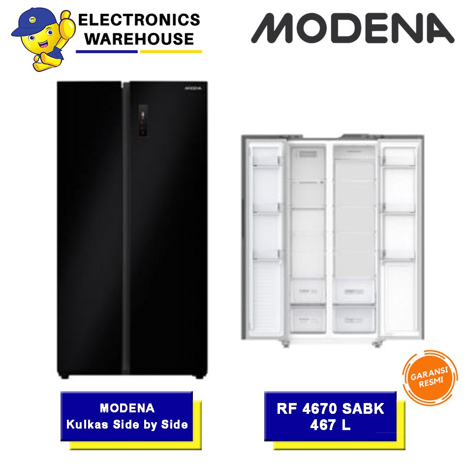 MODENA Kulkas Side by Side RF 4670 SABK RF4670SABK 4670SABK 467 Liter