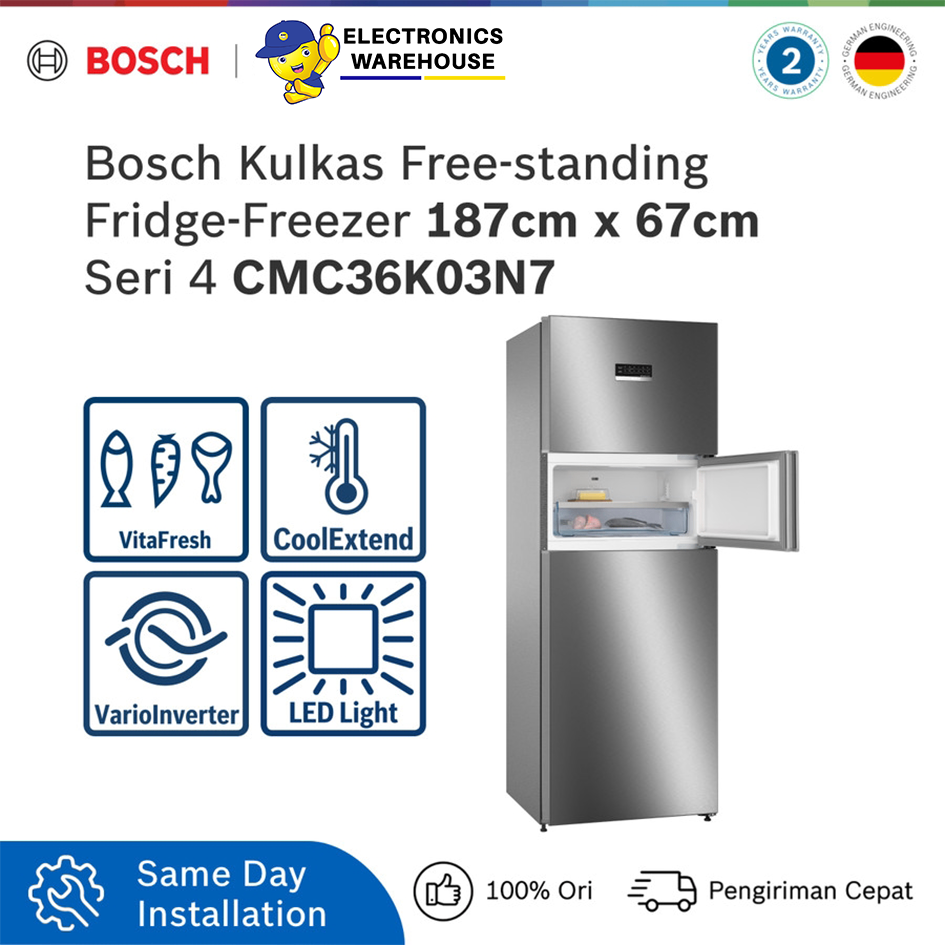 Bosch CMC36K03N7 Kulkas Free-standing Fridge-Freezer 187x67cm Seri 4