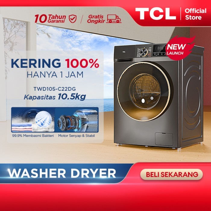 TCL Mesin Cuci dan Pengering Front Loading 10 Kg/7 Kg TWD105-C22DG
