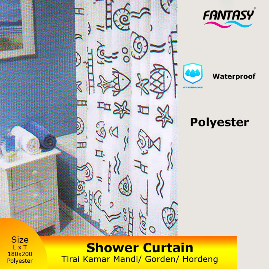 Polyester Tirai Kamar Mandi Motif Shark1 Gorden Shower Curtain