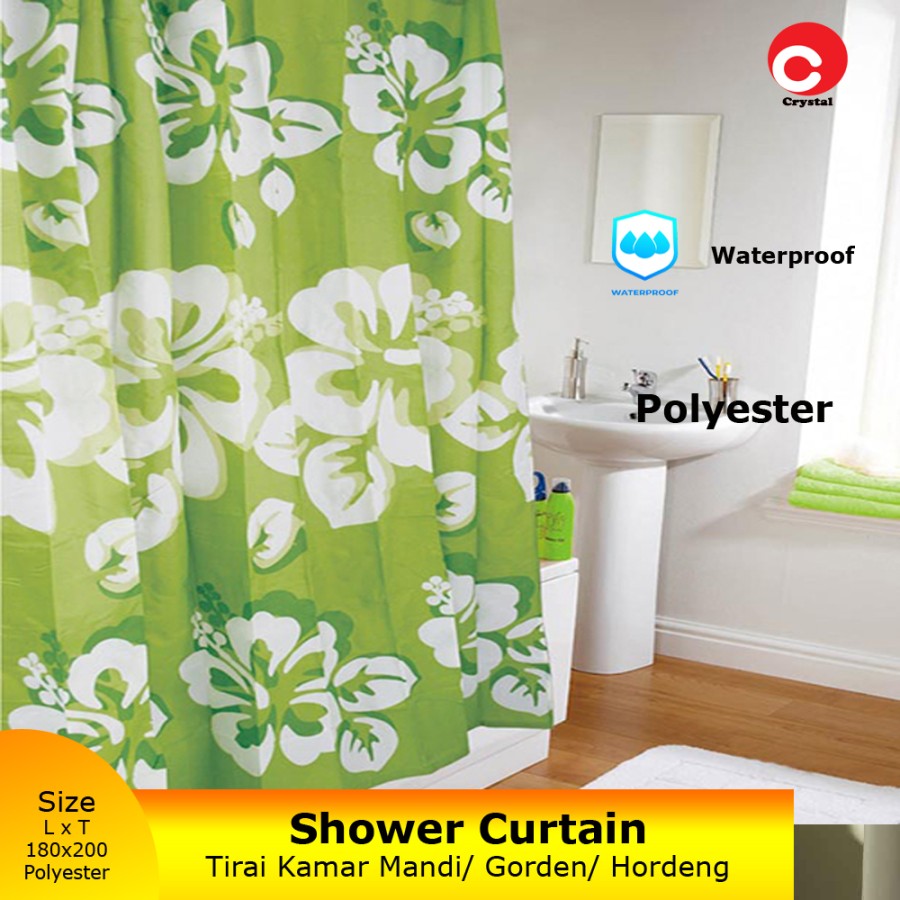 Crystal Polyester Tirai kamar Mandi New Green Flower Shower Curtain