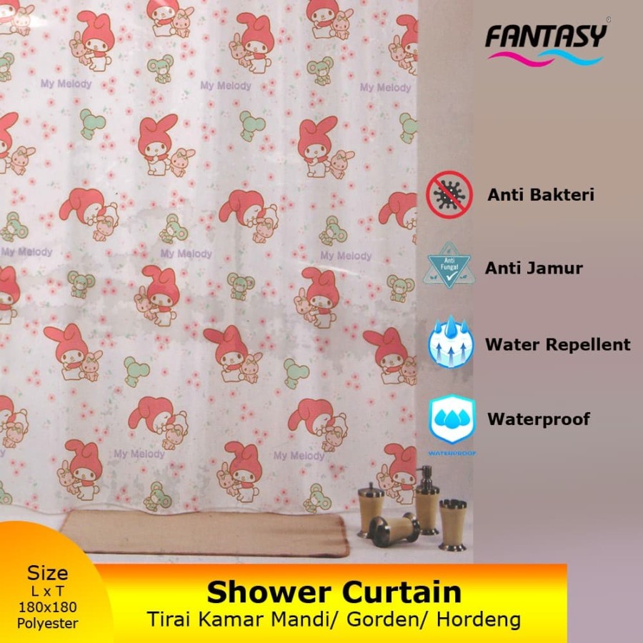 Sanrio Polyester Shower Curtain My Melody Bear Tirai Kamar Mandi