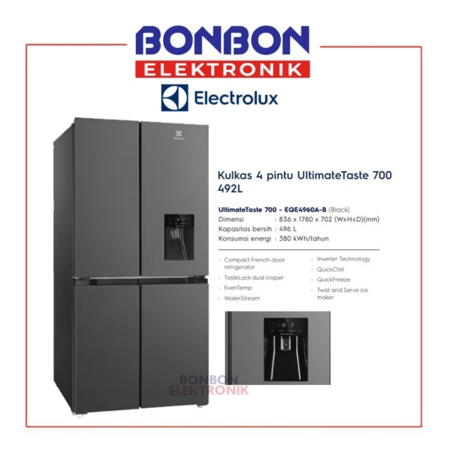Electrolux Kulkas Side by Side 492L EQE4960A-B / EQE4960A B