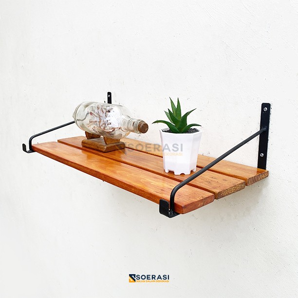 LADIN rak buku dinding besi dan kayu minimalis vintage kuno es sepatu