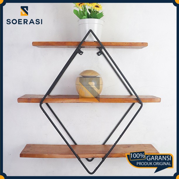 Rak Dinding Gantung 3 Kayu Tatakan Minimalis Elegan