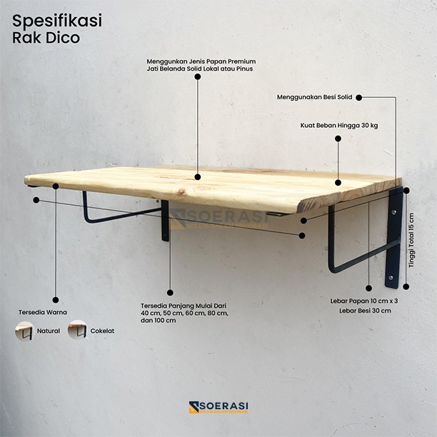 DICO rak dinding buku sepatu vintage lebar luas kokoh besi dan kayu