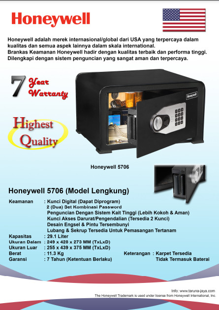 Brankas HONEYWELL 5706 2 Kunci Kombinasi Garansi 7Tahun