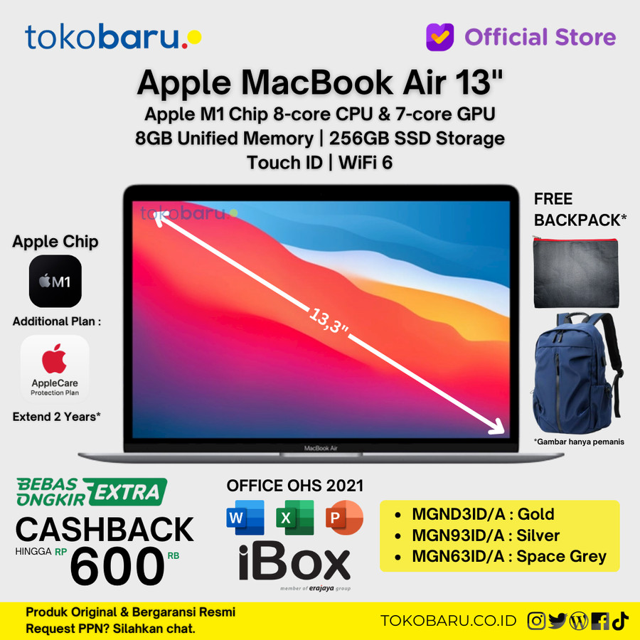 Apple MACBOOK AIR 2020 M1 CHIP 256GB RAM 8GB Garansi IBOX