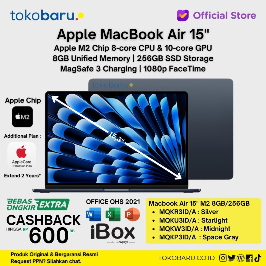 pple Macbook Air M2 15" Inch Chip 2022 8GB/256GB IBOX