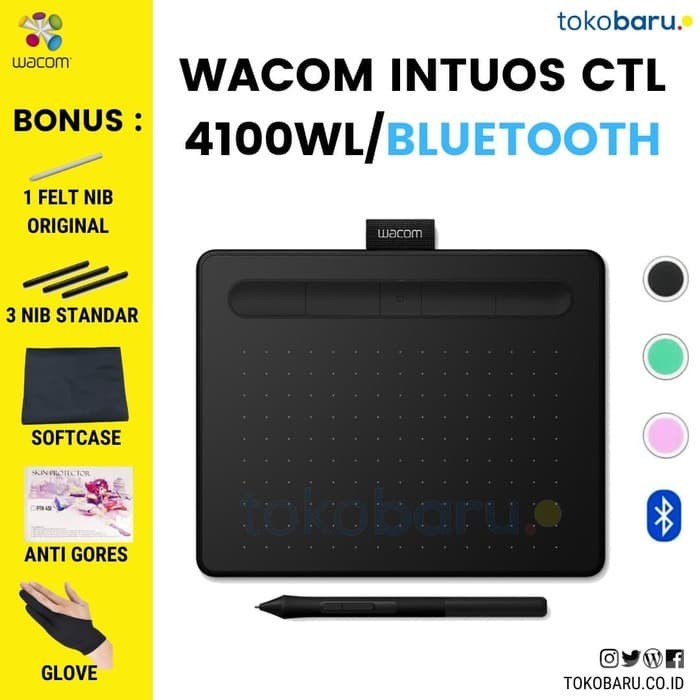 GRATIS SOFTCASE & ANTIGORES!WACOM CTL-4100WL Intuos Pen Green Wireless