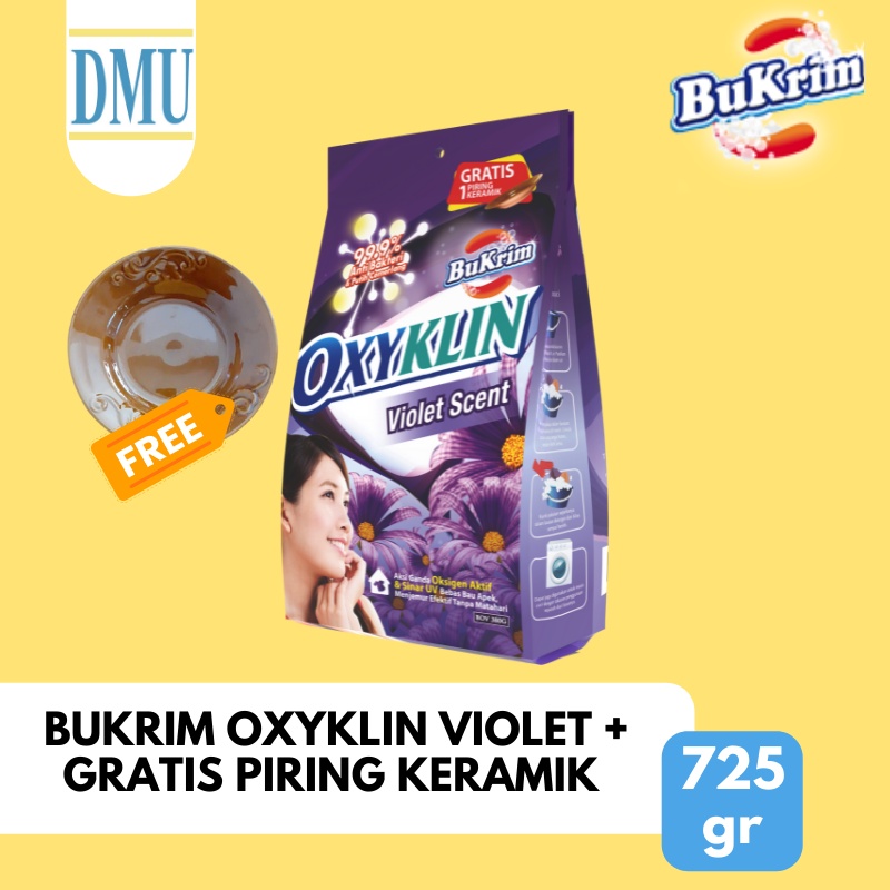 Sabun Detergent Bubuk BuKrim Oxyklin Violet 725gr + Gratis Piring