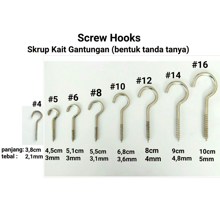 Jual Skrup Tanda Tanya No Skrup Kait Besi Skrup Gantung Screw Hook Skrup Kait Gantung