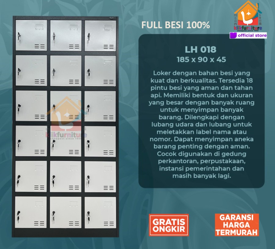 Lemari Loker Locker Cabinet 18 Pintu Full Besi AKL 18