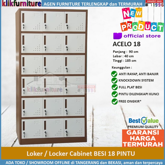 Loker Locker Besi 18 Pintu ACELO 18 Coklat