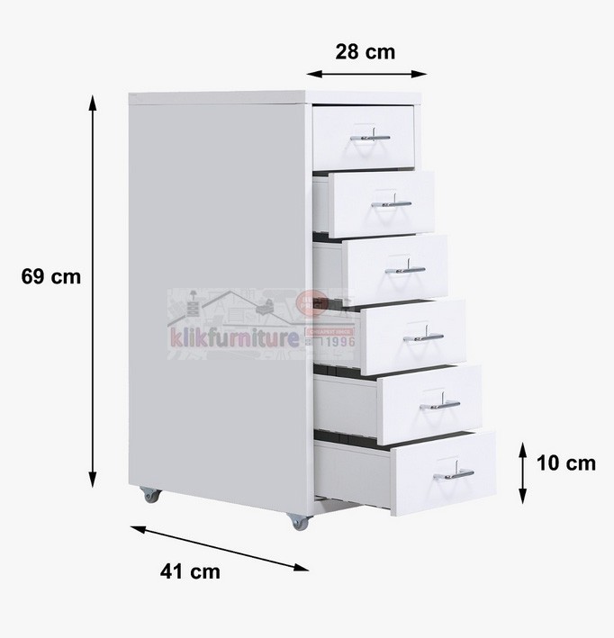 Lemari Besi Lemari Kantor Portable 6 Laci ALZEY SAPPORO - GREY