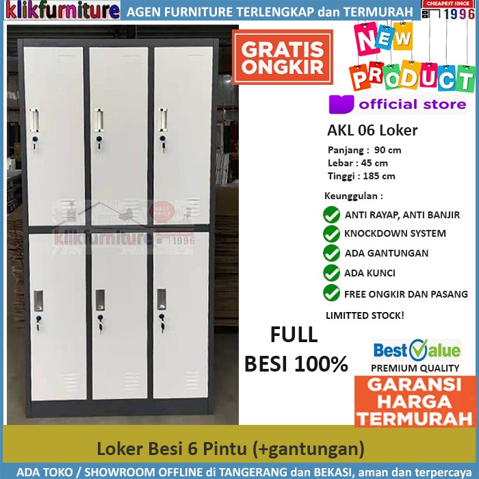 PROMO Loker Besi IMPORT 6 Pintu + Gantungan