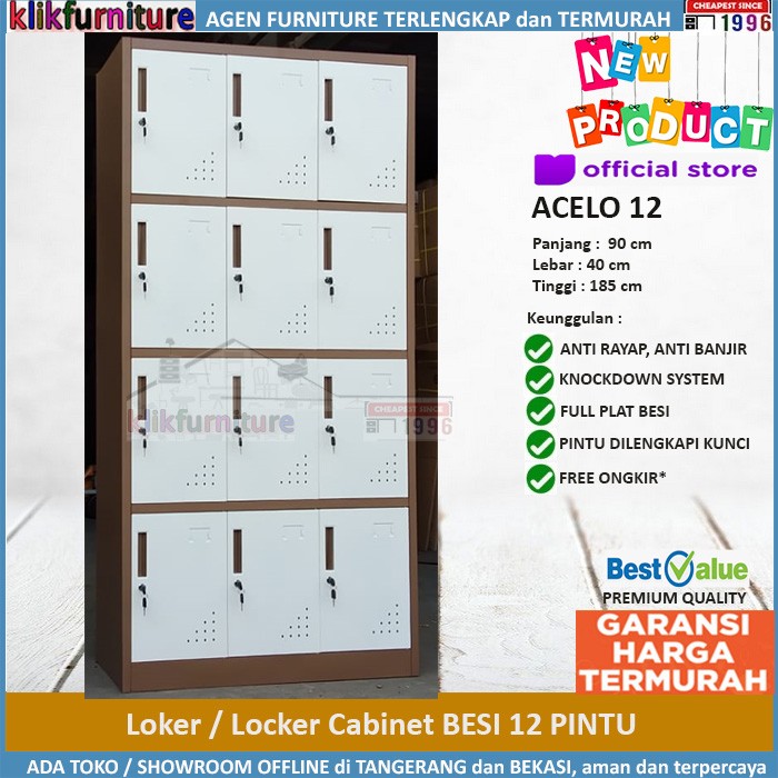 Lemari Loker Locker Cabinet Pintu Besi 12 Pintu ACELO 12 Coklat