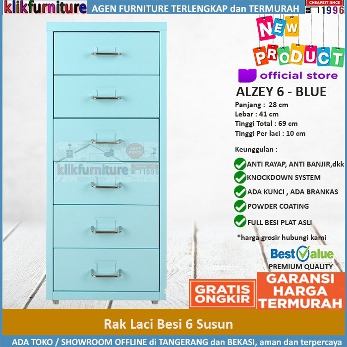 Lemari Arsip Filing Cabinet Besi Mini 6 Laci ALZEY SAPPORO - BLUE