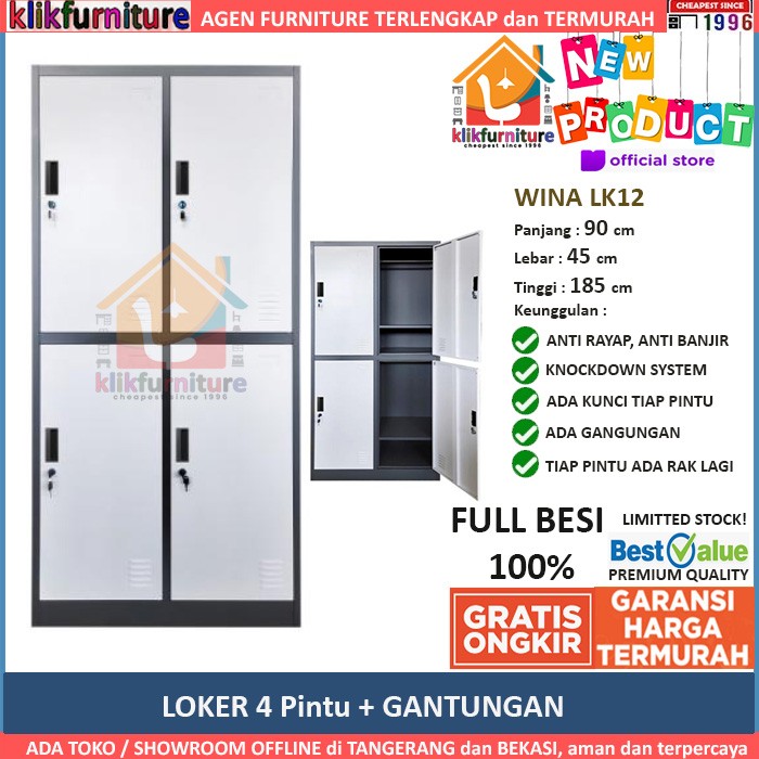Lemari Loker Besi 4 Pintu + Gantungan Baju WINA LK12