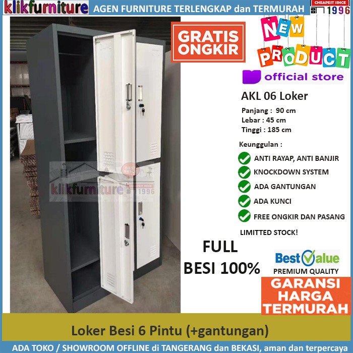 PROMO Loker Besi IMPORT 6 Pintu + Gantungan