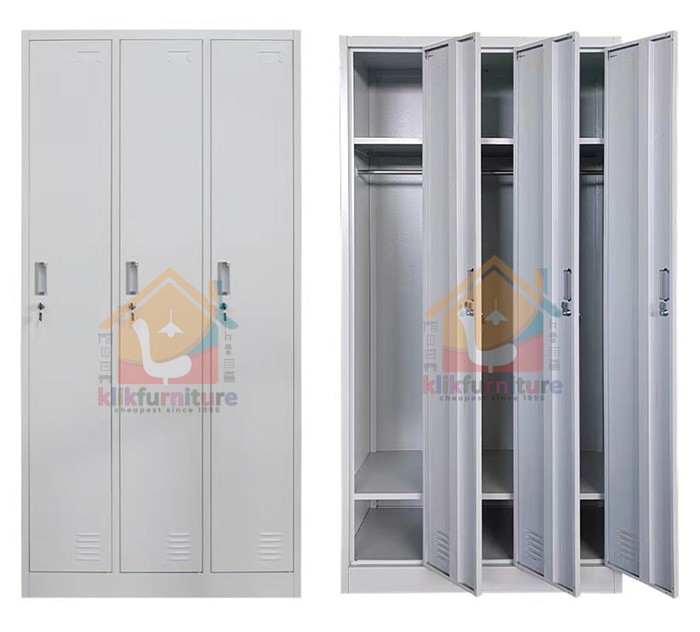 Locker Besi / Loker Besi / Loker 3 Pintu + Gantungan Baju LK11