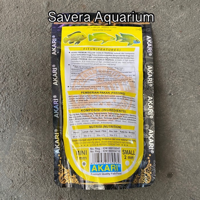 AKARI PREMIUM YELLOW 100GR / PAKAN CICHLID / PAKAN CHANA / 1 MM