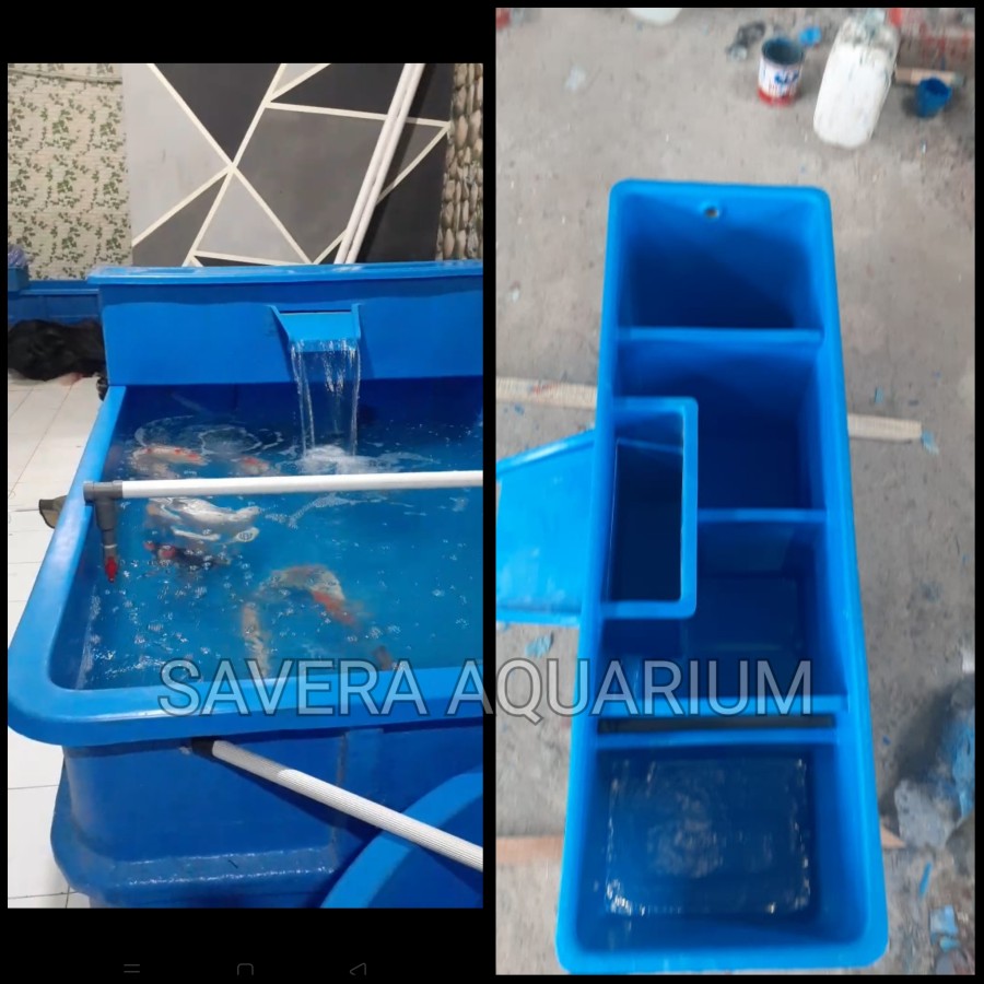 BAK FIBER KOTAK 235x150 DENGAN FILTER ATAS / kolam karantina ikan fibr