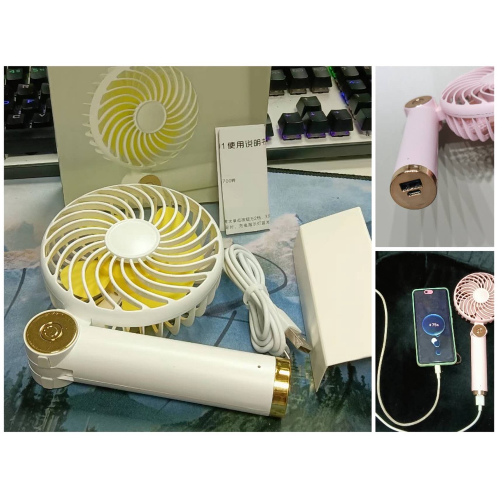 Kipas Angin Mini Fan Portable 2000mAh Ssb Mini Fan Tangan Lipat Meja Foldable Mini Fan Model WT-F31 Warna Putih dan Pink
