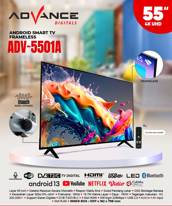Advance TV LED Android 55 Inch ADV-5501A / ADV5501A Smart TV Frameless