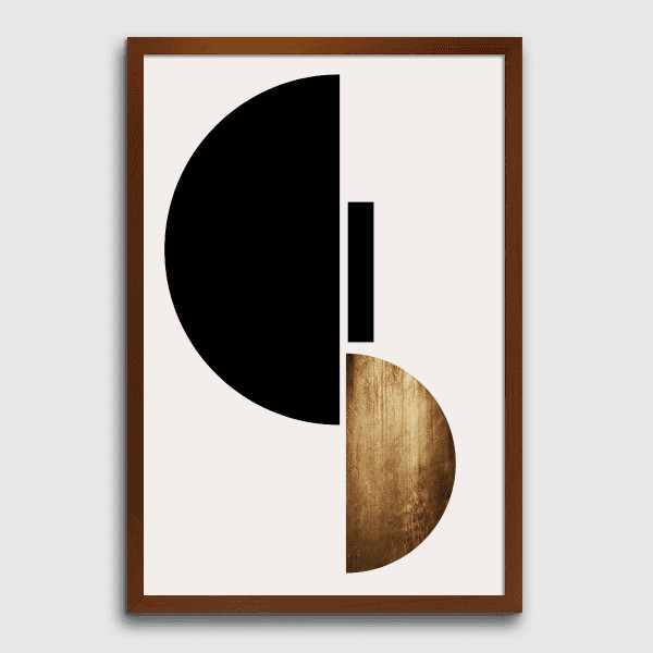 Lukisan Dinding Set - Spherical Black&Gold - 40x60 - Dark Brown Frame