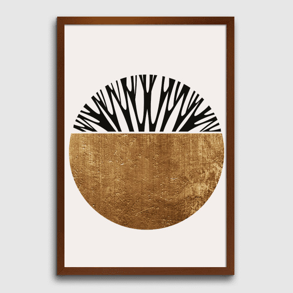 Lukisan Dinding Set - Spherical Black&Gold - 40x60 - Dark Brown Frame