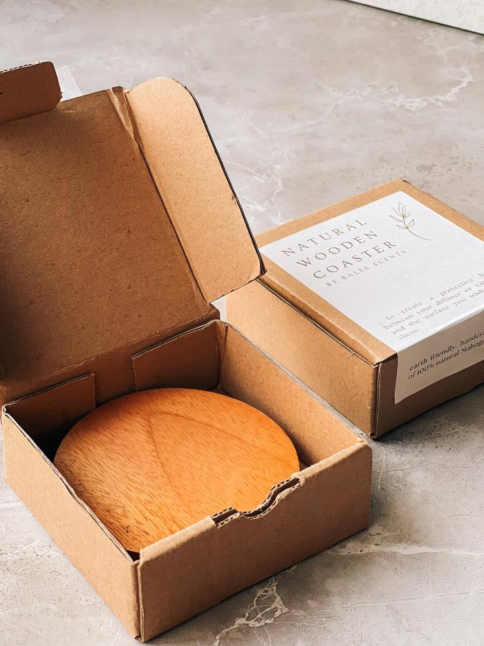 Natural Wooden Coaster for Scented Candle & Reed Diffuser - Premium Coaster Kayu Mahoni - Tatakan Lilin Aromaterapi - Tatakan Reed