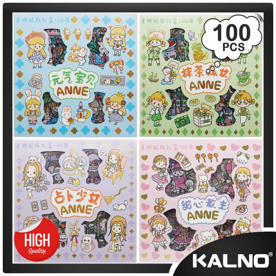 100 Lembar Stiker Kartun Korea Box PVC AntiAir Sticker Decorasi RANDOM
