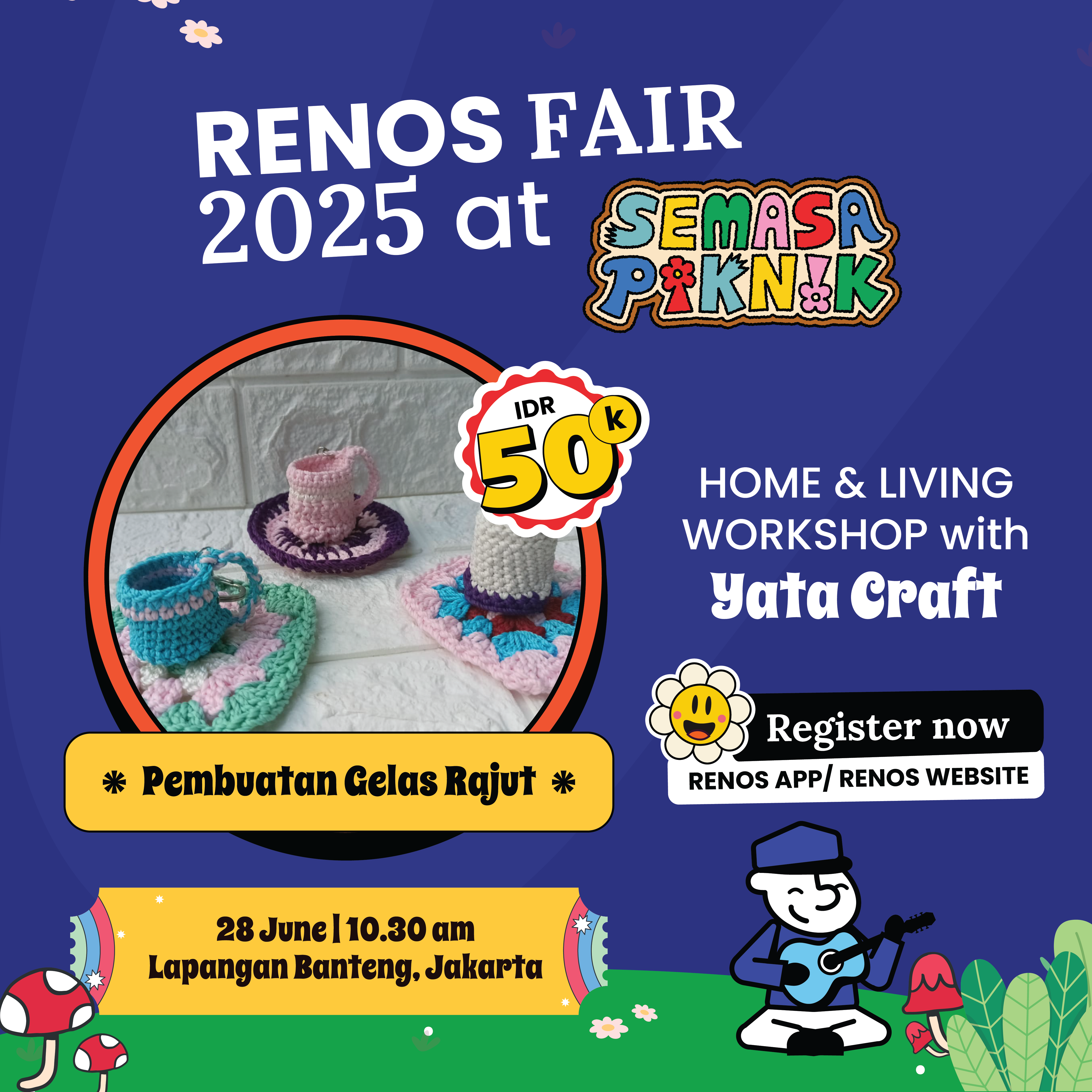 Tiket Workshop Renos Fair 2025 - Pembuatan Gelas Rajut Bersama Yata Craft (28 Juni 10.30)