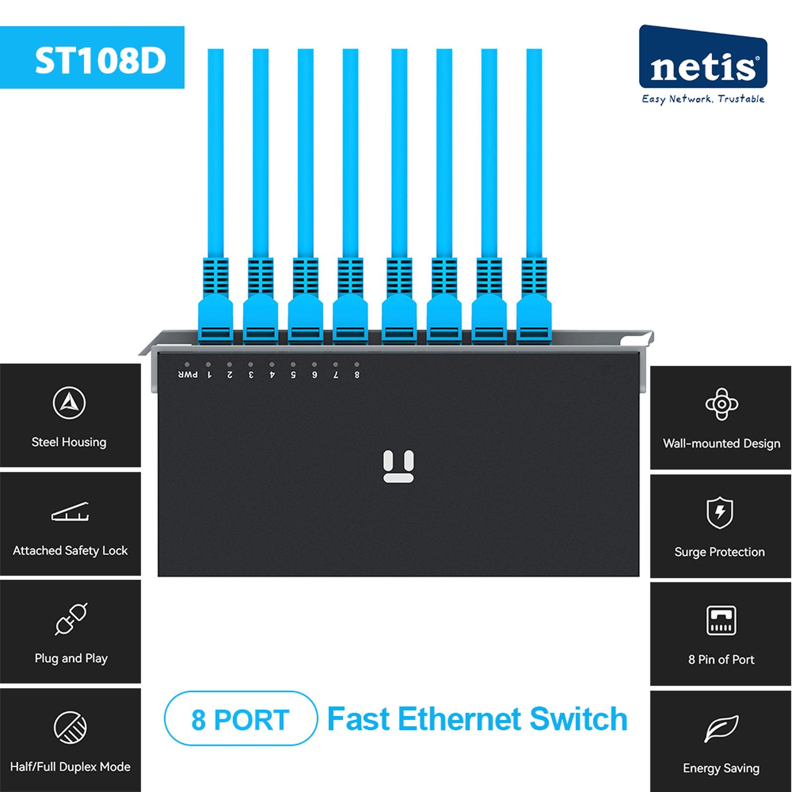 NETIS ST108D 8 Port Fast Ethernet Switch HUB 100 mbps