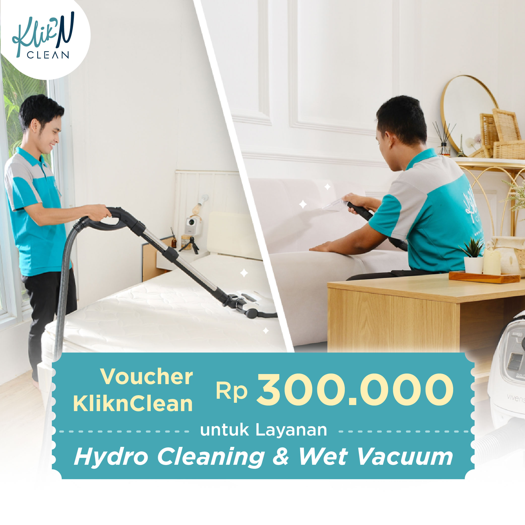 Voucher KliknClean Rp 300.000 untuk Layanan Hydro Cleaning & Wet Vacuum