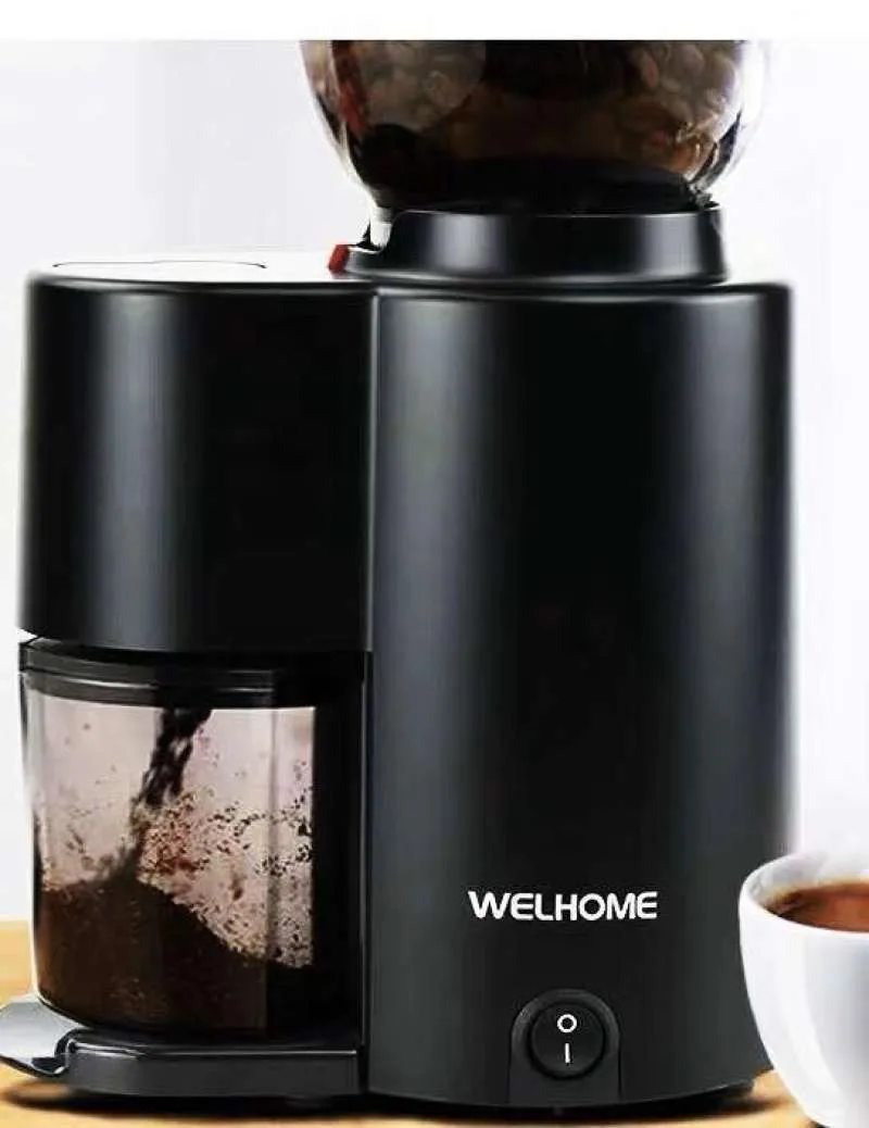 Welhome Coffee Grinder Conical Burr with Timer Black ZD10TBKEU