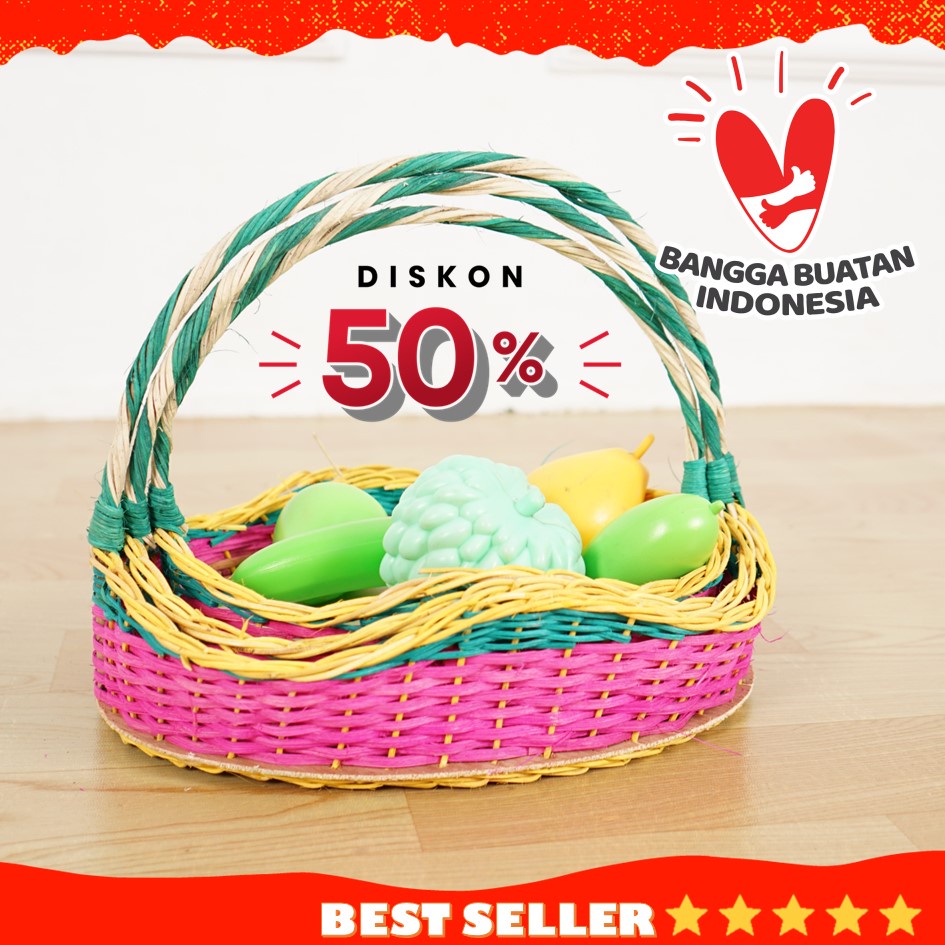 Keranjang Parcel Buah Anyaman Rotan Set isi 3
